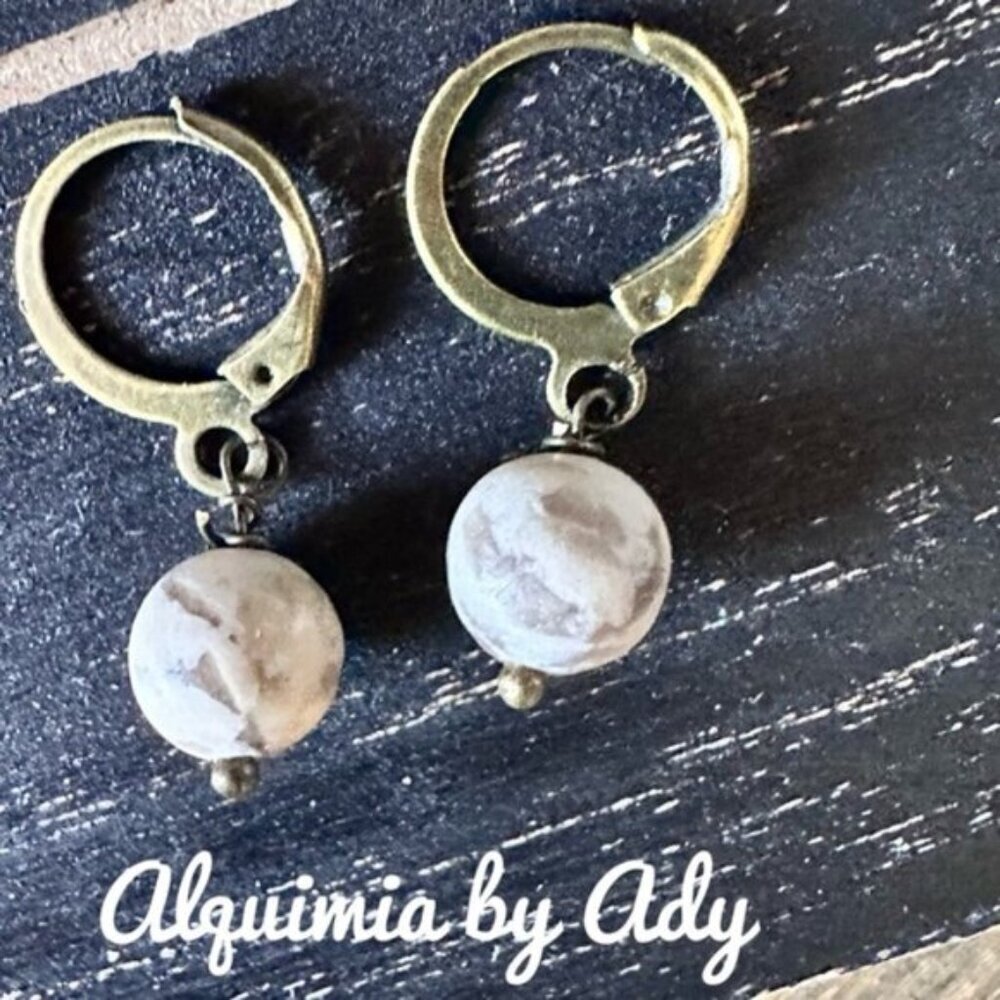 Leopard Skin Jasper Earrings • 8mm Stones • Brass Mini Hoops • Earthy Neutral